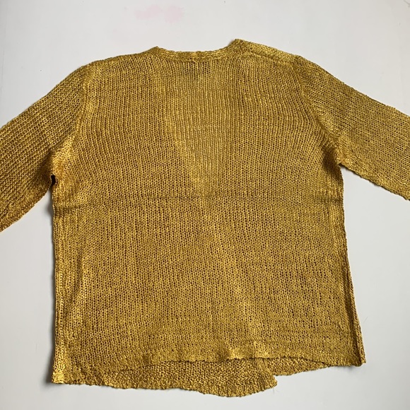 JOAN VASS Open Knit 3/4 Sleeve Cardigan Gold Metallic Size Small - Picture 7 of 8
